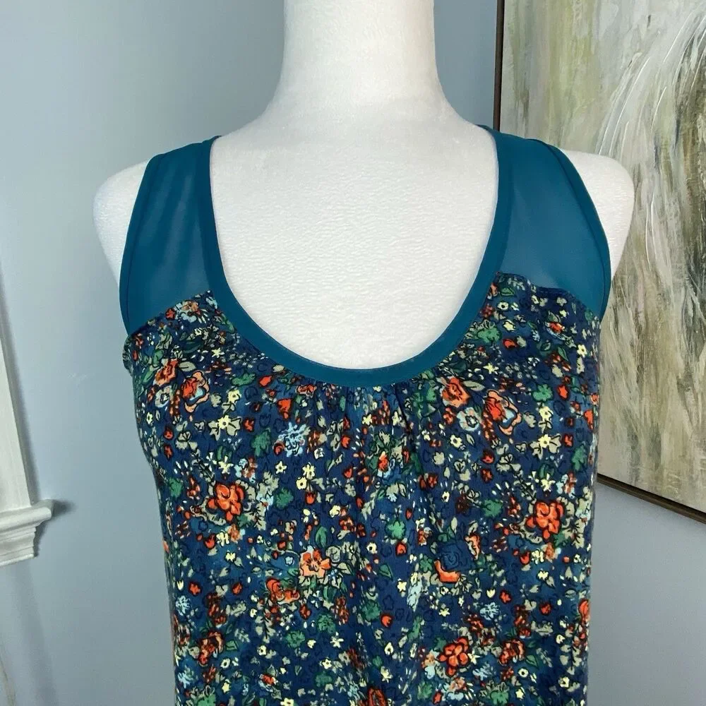 VTG Mudd Tank Top Size Small Sheer Teal Dark‎ Floral Racerback Tank 90’s Fairy